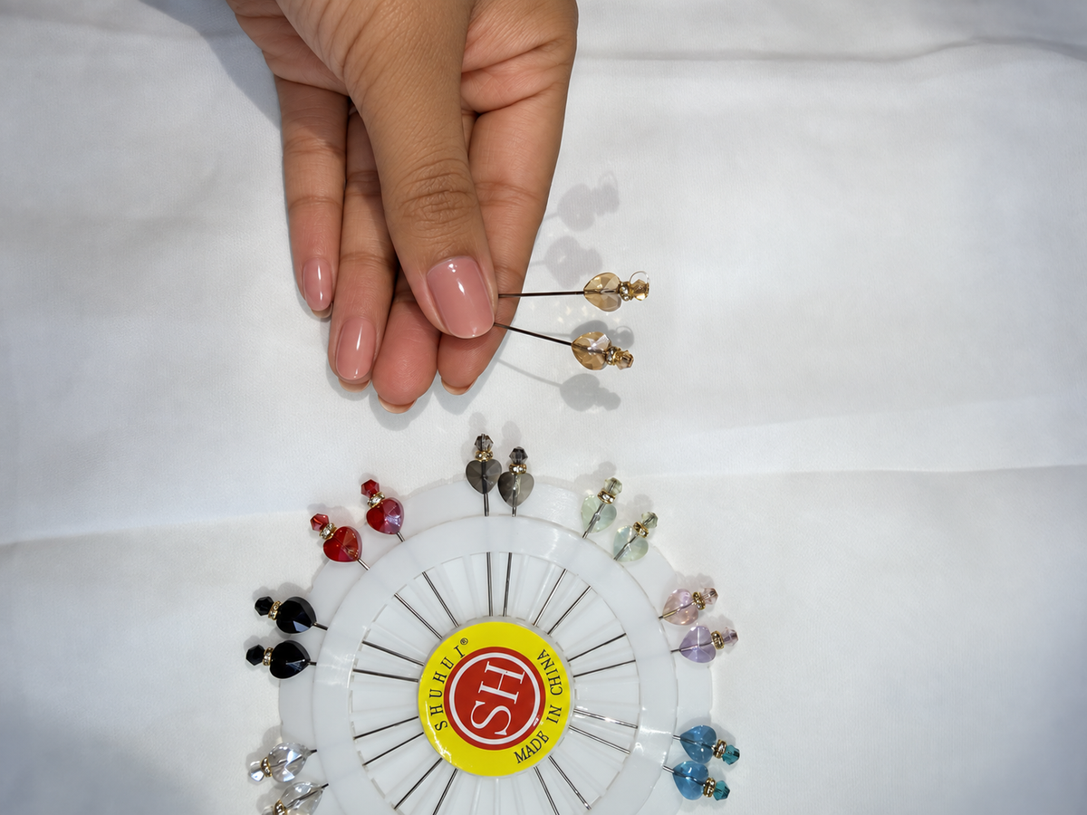 Crystal Heart Design Hijab Pins pack of 2 being colour