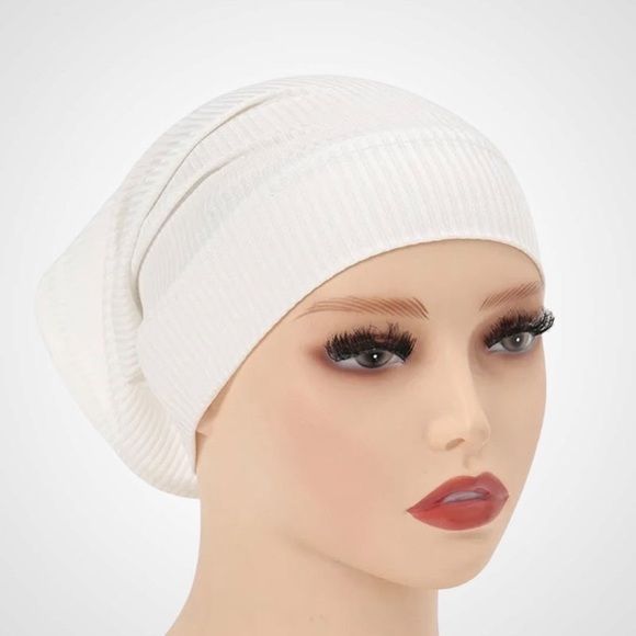 White Ribbed Hijab Cap – Soft & Stretchable