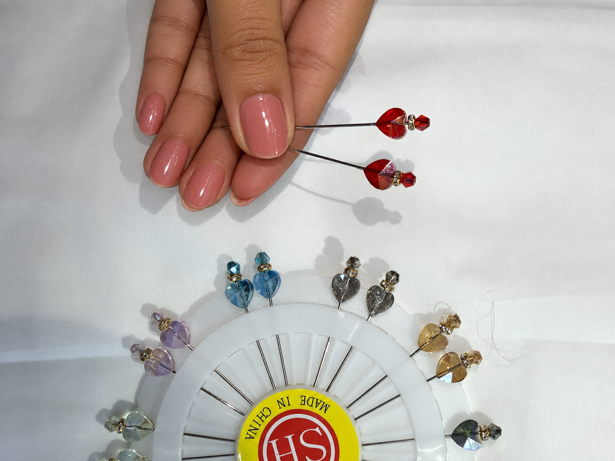 Crystal Heart Design Hijab Pins pack of 2 red
