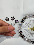 Black and Crystal Flower Design Hijab Pins Pack of 3 black