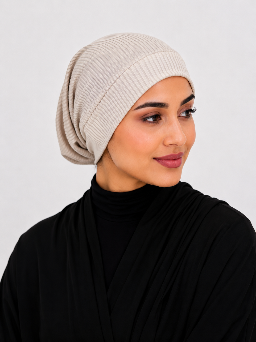 Cream Jersey Ribbed Tube cap
