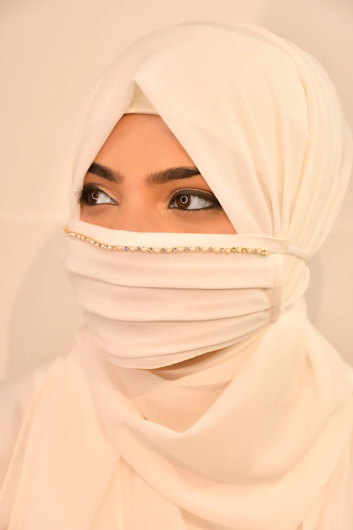 White Pearl Handwork Premium Hijab Friendly Mask