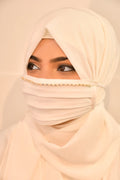 White Pearl Handwork Premium Hijab Friendly Mask