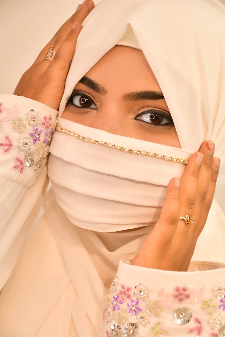 White Pearl Handwork Premium Hijab Friendly Mask