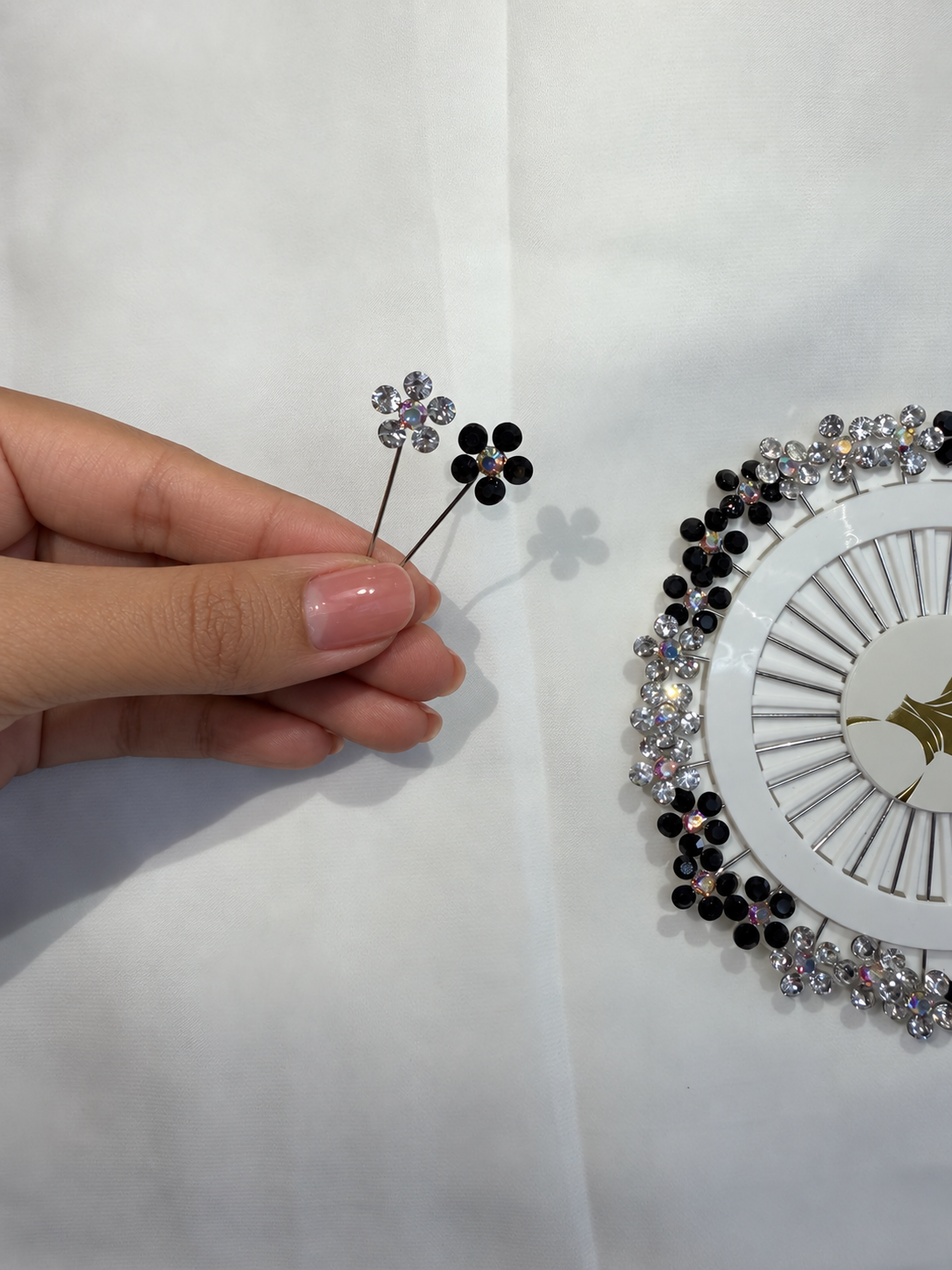 Black and white Crystal Flower Design Hijab Pins