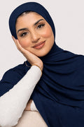 Premium Navy blue Jersey Hijab – Soft, Stretchable & Breathable Wrap