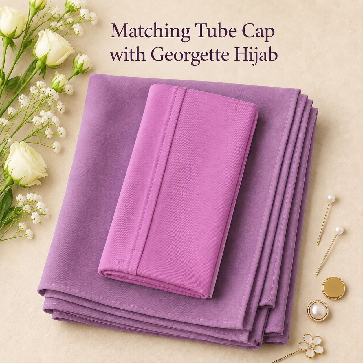 Premium Matching Georgette Hijab with Same Colour Tube Cap