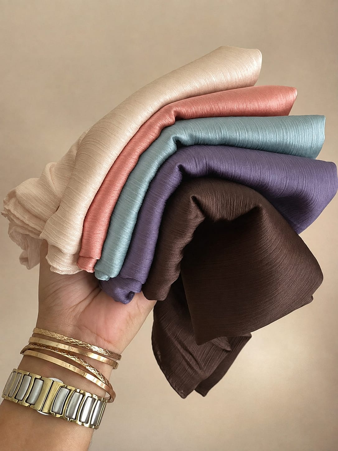 Premium Muna Satin Hijab combo pack of 5 – Soft & Elegant Plain Satin Scarf