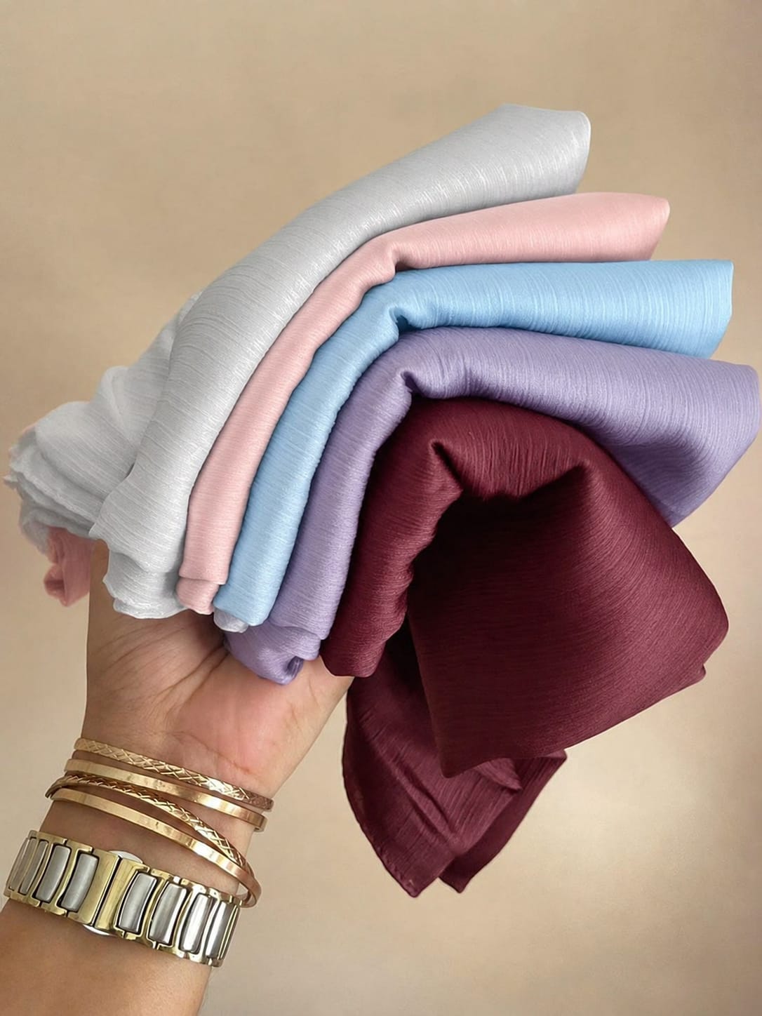 Premium Muna Satin Hijab combo pack of 5 – Soft & Elegant Plain Satin Scarf