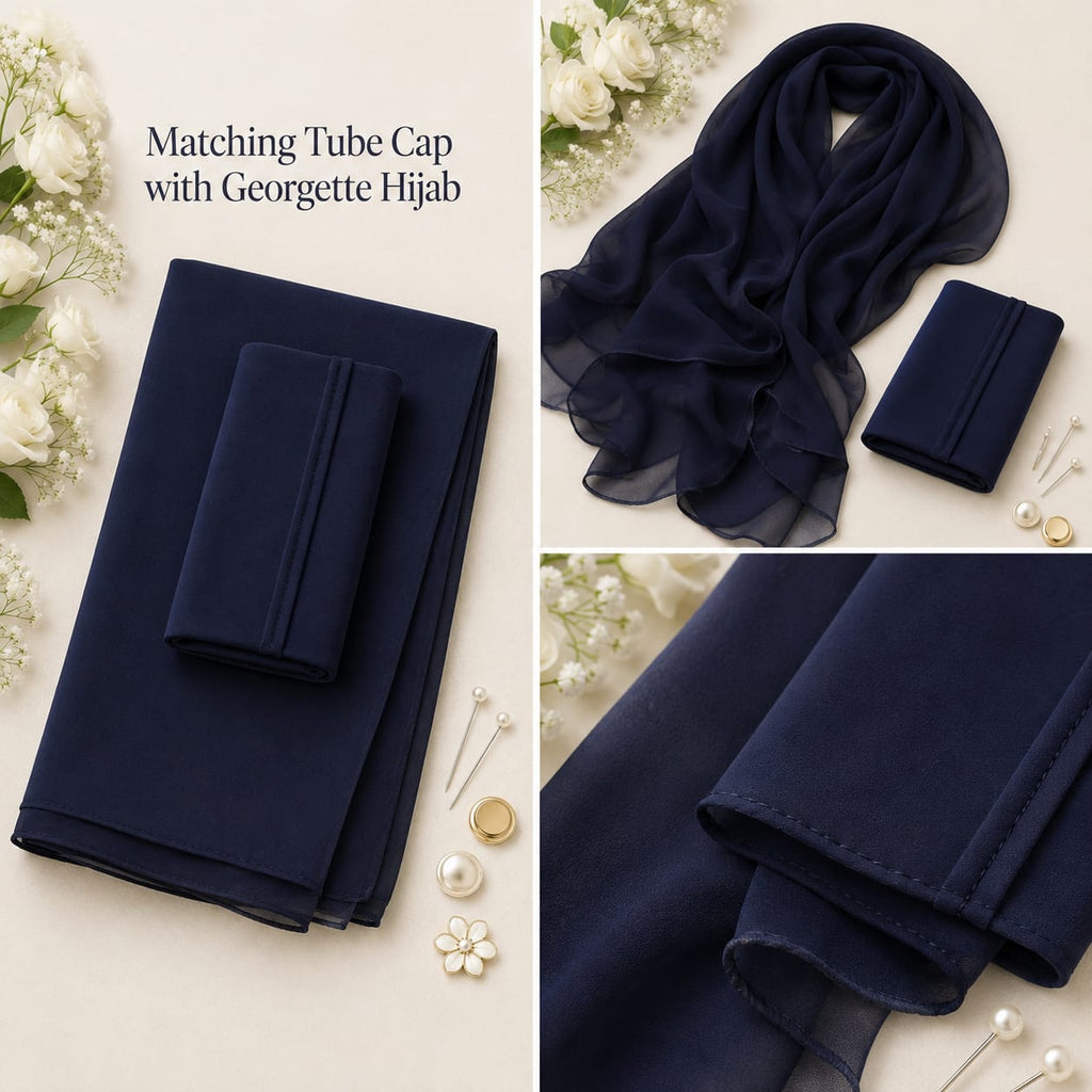 Premium Matching Georgette Hijab with Same Colour Tube Cap