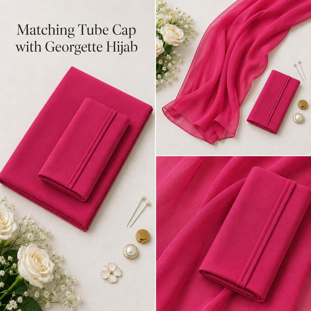 Premium Matching Georgette Hijab with Same Colour Tube Cap