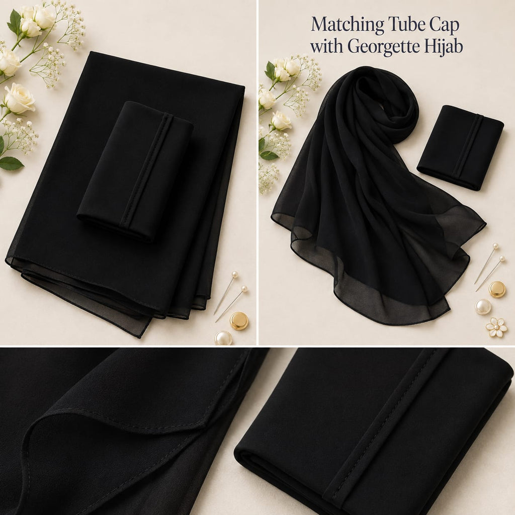Premium Matching Georgette Hijab with Same Colour Tube Cap