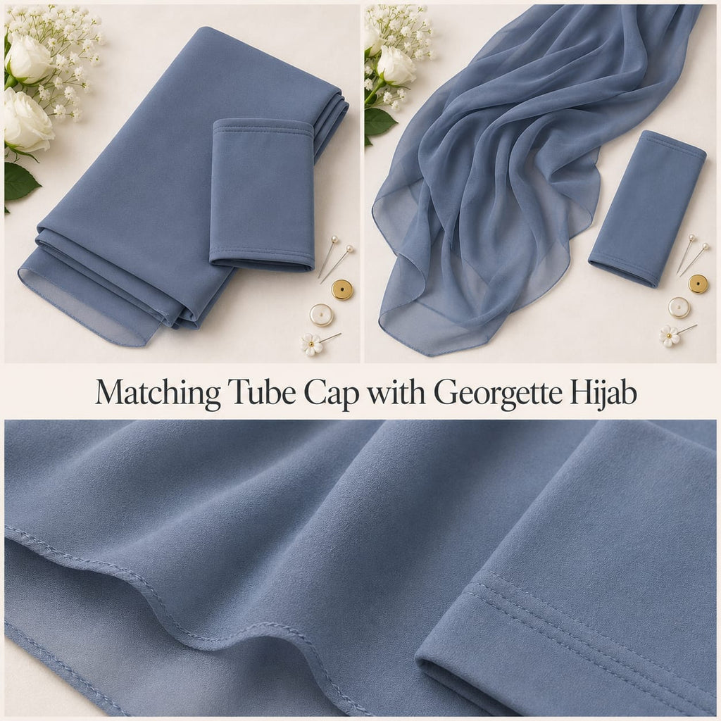 Premium Matching Georgette Hijab with Same Colour Tube Cap