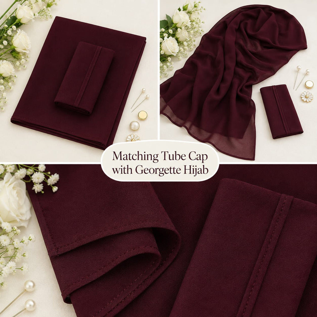 Premium Matching Georgette Hijab with Same Colour Tube Cap