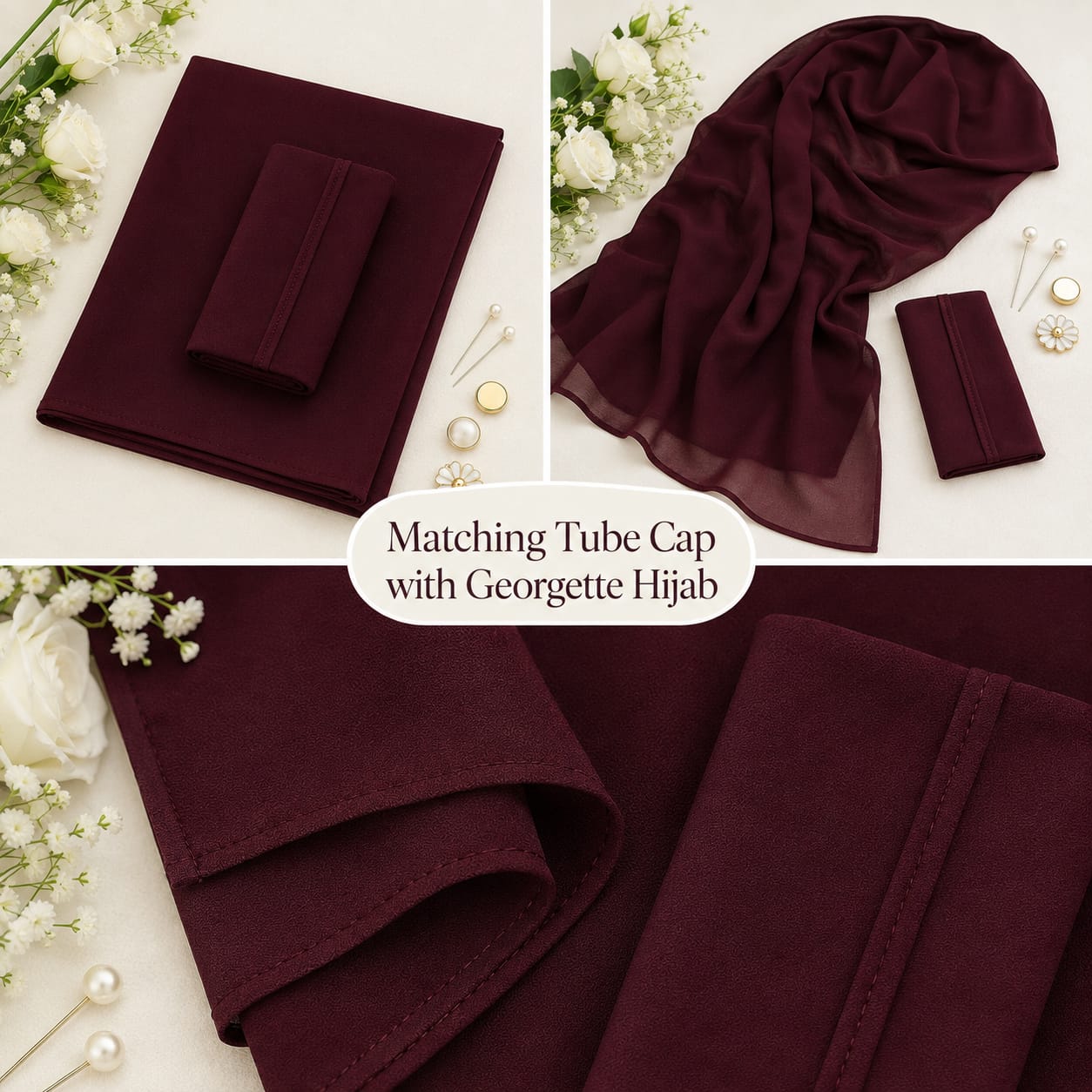 Premium Matching Georgette Hijab with Same Colour Tube Cap