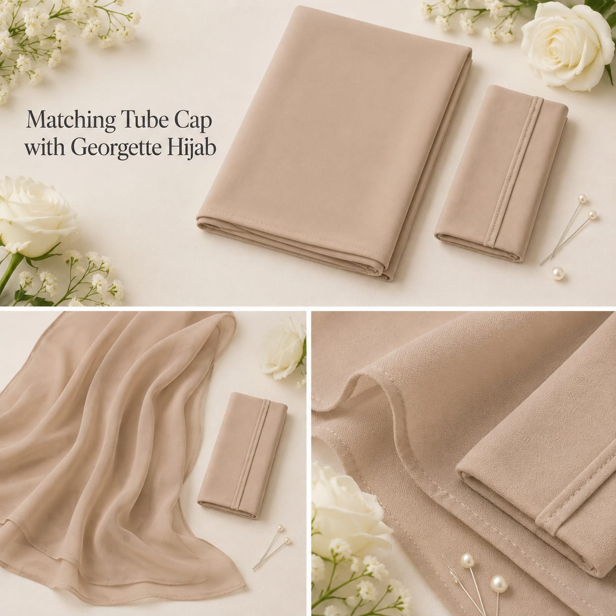 Premium Matching Georgette Hijab with Same Colour Tube Cap combo