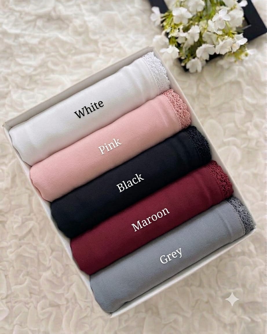 Ayeza Premium Lace Georgette Hijab Combo – Elegant Crochet Lace Border Hijabs for Women | Pack of 5