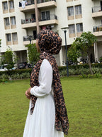 Women’s tiger leopard print Brown & Black Animal Print Chiffon Hijab Scarf, Lightweight Printed Headscarf for Daily & Party Wear – 175 × 75 cm