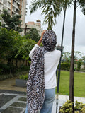 Premium White Leopard Print Lightweight Chiffon Hijab with Elegant Flowing Drape (175 x 75 cm)