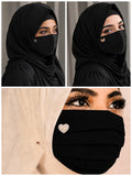 Combo Pack of 3: Designer Black Chiffon Face Masks with Crystal, Butterfly, and Pearl Heart Brooches