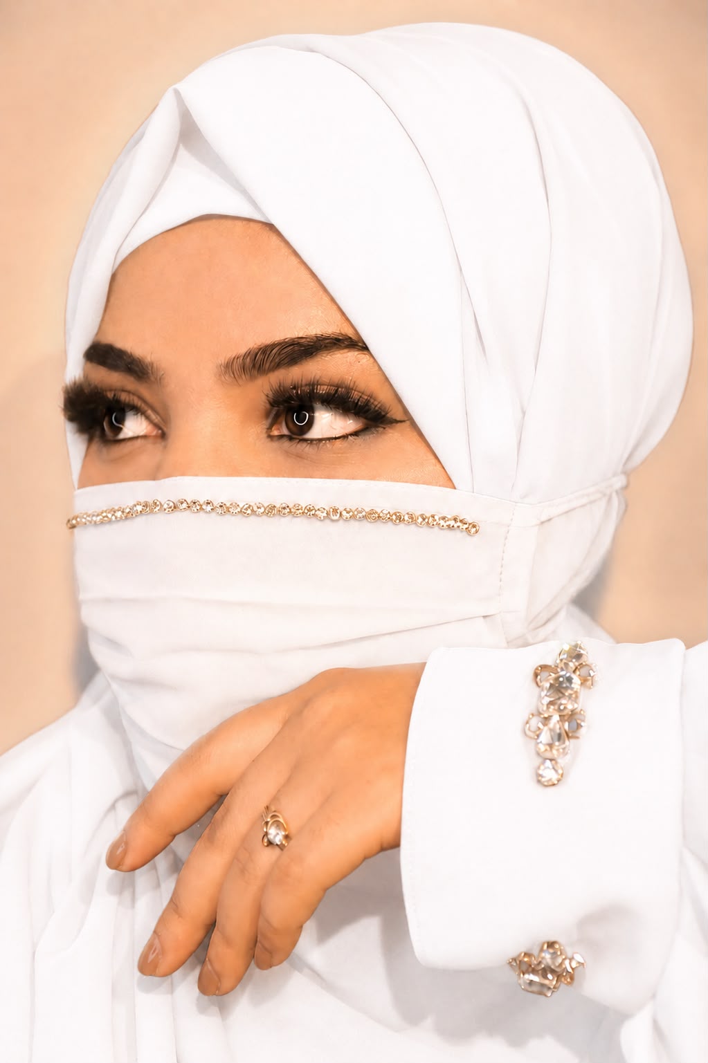 Premium Stone Work Chiffon Mask Diamond Handwork Premium Hijab Friendly Mask