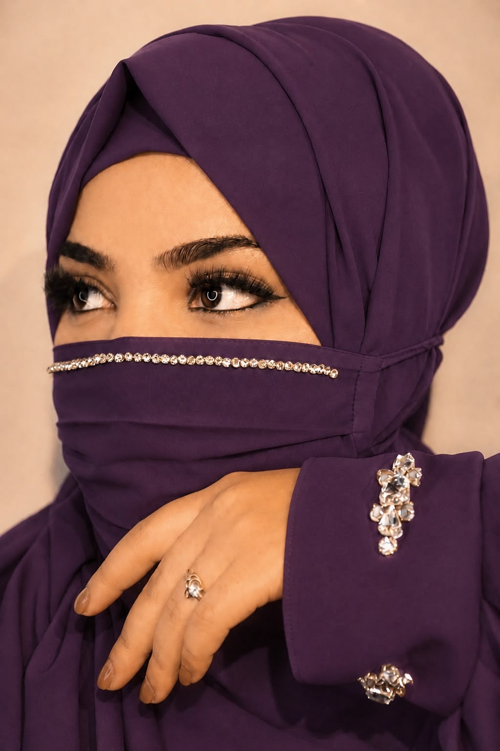 Premium Stone   Work Chiffon Mask Diamond Handwork Premium Hijab Friendly Mask