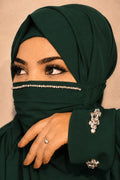 Premium Stone   Work Chiffon Mask Diamond Handwork Premium Hijab Friendly Mask green