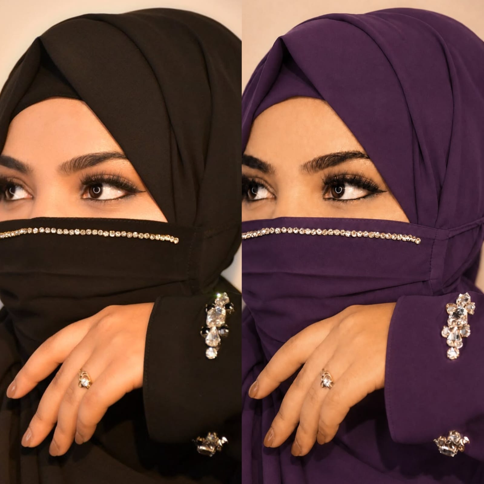 Diamond Handwork Premium Hijab Friendly Mask black purple