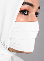 Premium Plain white Pleated Chiffon Face Mask for Women with Adjustable Elastic Stopper – Lightweight, Breathable, Reusable & Washable Naqab Face Cover for Hijab, Abaya and Burkha