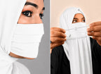 Premium Plain white Pleated Chiffon Face Mask for Women with Adjustable Elastic Stopper – Lightweight, Breathable, Reusable & Washable Naqab Face Cover for Hijab, Abaya and Burkha
