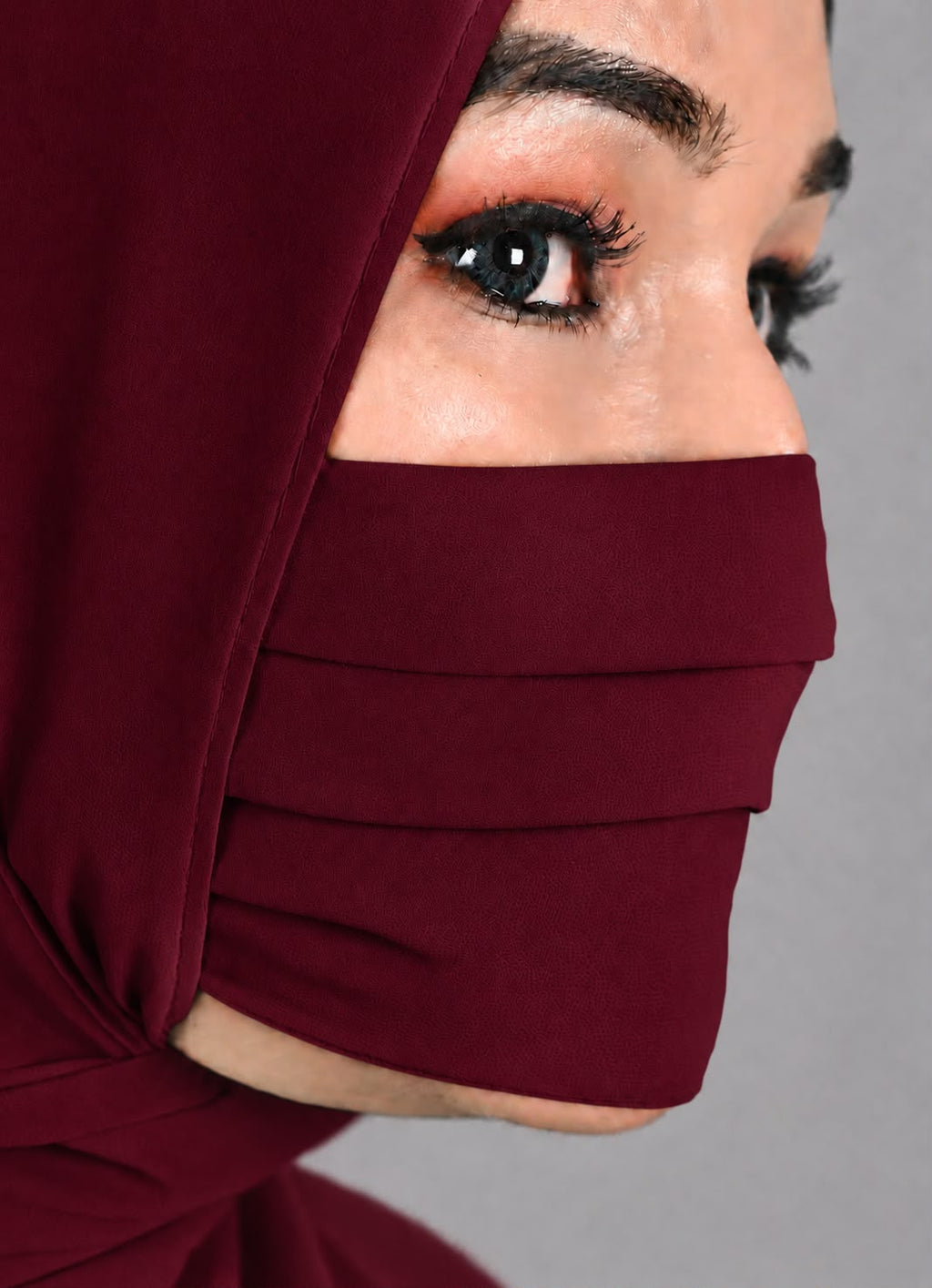Premium Plain maroon Pleated Chiffon Face Mask for Women with Adjustable Elastic Stopper – Lightweight, Breathable, Reusable & Washable Naqab Face Cover for Hijab, Abaya and Burkha