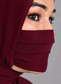 Premium Plain maroon Pleated Chiffon Face Mask for Women with Adjustable Elastic Stopper – Lightweight, Breathable, Reusable & Washable Naqab Face Cover for Hijab, Abaya and Burkha