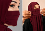 Premium Plain maroon Pleated Chiffon Face Mask for Women with Adjustable Elastic Stopper – Lightweight, Breathable, Reusable & Washable Naqab Face Cover for Hijab, Abaya and Burkha