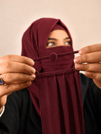 Premium Plain maroon Pleated Chiffon Face Mask for Women with Adjustable Elastic Stopper – Lightweight, Breathable, Reusable & Washable Naqab Face Cover for Hijab, Abaya and Burkha
