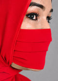 Premium Plain Red Pleated Chiffon Face Mask for Women with Adjustable Elastic Stopper – Lightweight, Breathable, Reusable & Washable Naqab Face Cover for Hijab, Abaya and Burkha