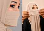 Premium Plain beige Pleated Chiffon Face Mask for Women with Adjustable Elastic Stopper – Lightweight, Breathable, Reusable & Washable Naqab Face Cover for Hijab, Abaya and Burkha