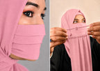 Premium Plain pink Pleated Chiffon Face Mask for Women with Adjustable Elastic Stopper – Lightweight, Breathable, Reusable & Washable Naqab Face Cover for Hijab, Abaya and Burkha