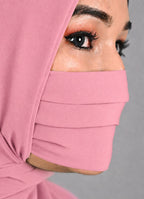 Premium Plain pink Pleated Chiffon Face Mask for Women with Adjustable Elastic Stopper – Lightweight, Breathable, Reusable & Washable Naqab Face Cover for Hijab, Abaya and Burkha