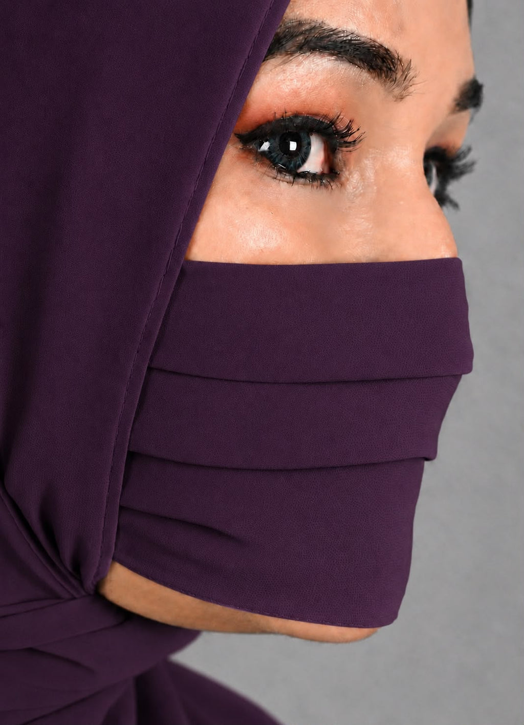 Premium Plain purple Pleated Chiffon Face Mask for Women with Adjustable Elastic Stopper – Lightweight, Breathable, Reusable & Washable Naqab Face Cover for Hijab, Abaya and Burkha