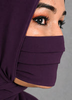 Premium Plain purple Pleated Chiffon Face Mask for Women with Adjustable Elastic Stopper – Lightweight, Breathable, Reusable & Washable Naqab Face Cover for Hijab, Abaya and Burkha