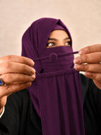 Premium Plain purple Pleated Chiffon Face Mask for Women with Adjustable Elastic Stopper – Lightweight, Breathable, Reusable & Washable Naqab Face Cover for Hijab, Abaya and Burkha