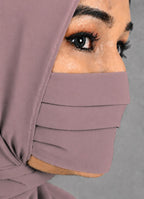 Premium Plain dusty mauva Pleated Chiffon Face Mask for Women with Adjustable Elastic Stopper – Lightweight, Breathable, Reusable & Washable Naqab Face Cover for Hijab, Abaya and Burkha