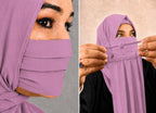 Premium purple Pleated Chiffon Face Mask for Women with Adjustable Elastic Stopper – Lightweight, Breathable, Reusable & Washable Naqab Face Cover for Hijab, Abaya and Burkha