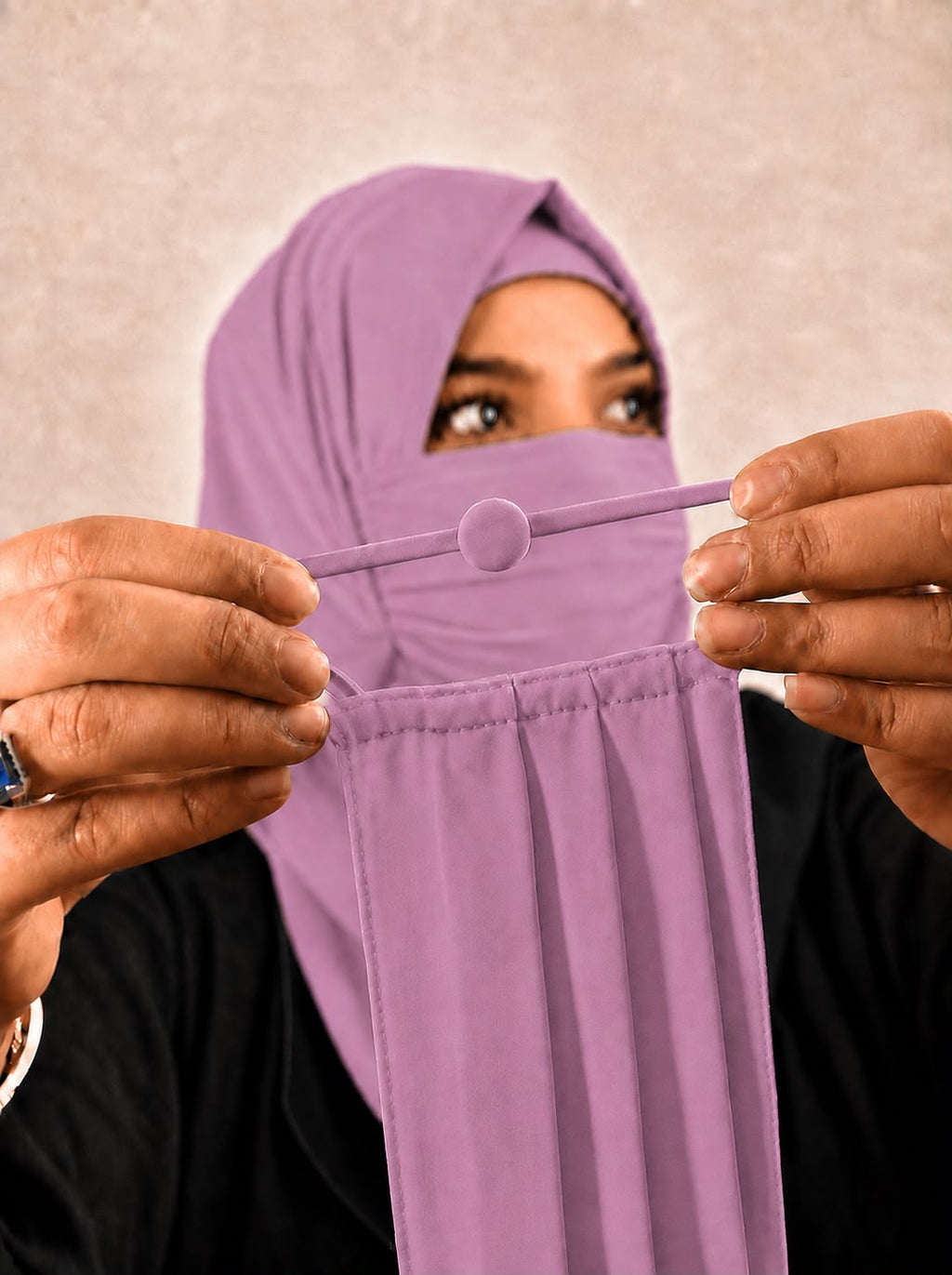 Premium purple Pleated Chiffon Face Mask for Women with Adjustable Elastic Stopper – Lightweight, Breathable, Reusable & Washable Naqab Face Cover for Hijab, Abaya and Burkha