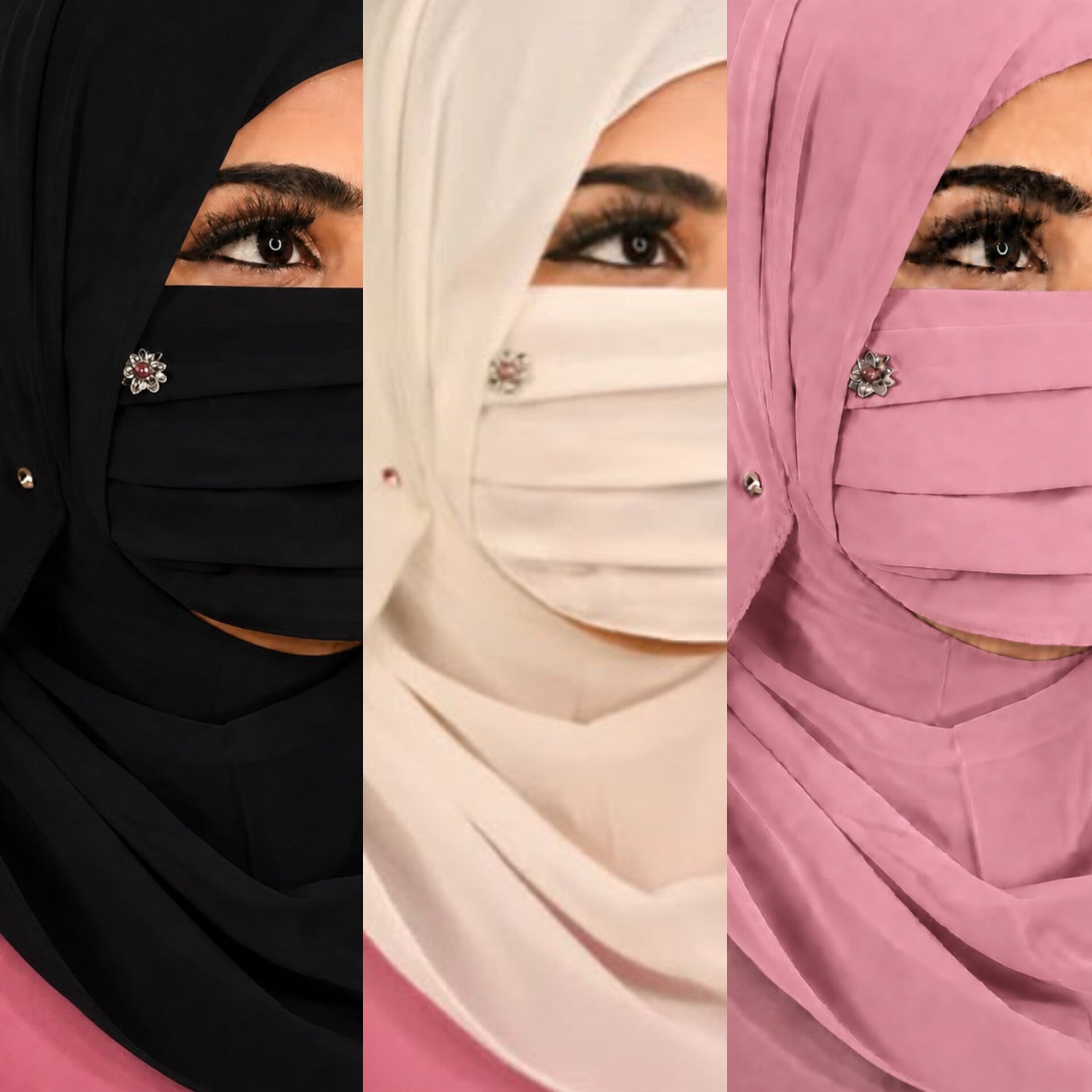 Premium Floral Brooch Pleated Mask pack of 3