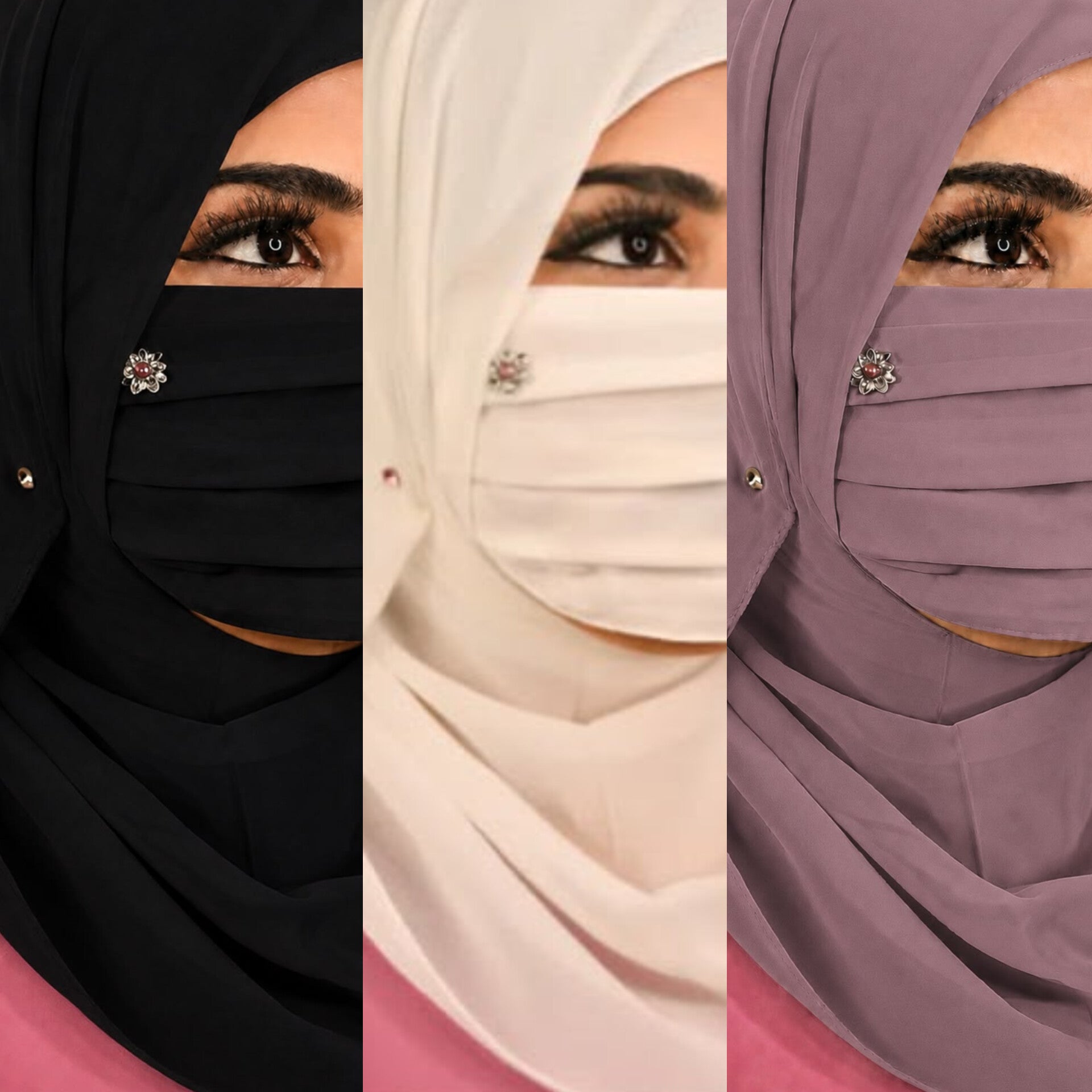 Floral Brooch Pleated Mask pack of 3