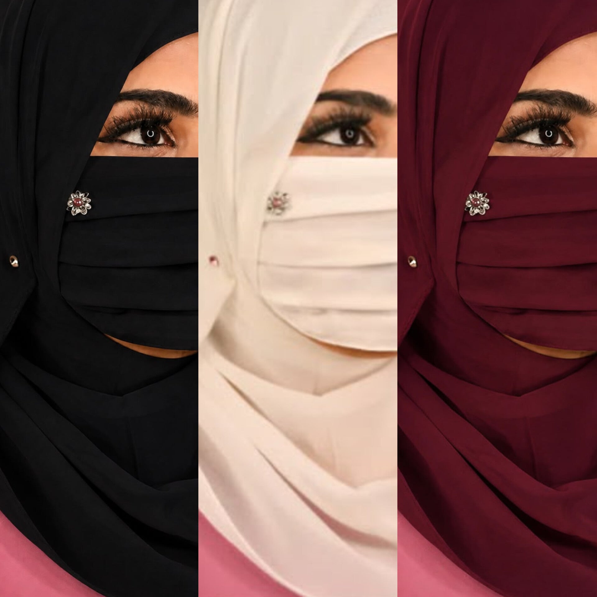 Premium Floral Brooch Pleated Mask pack of 3