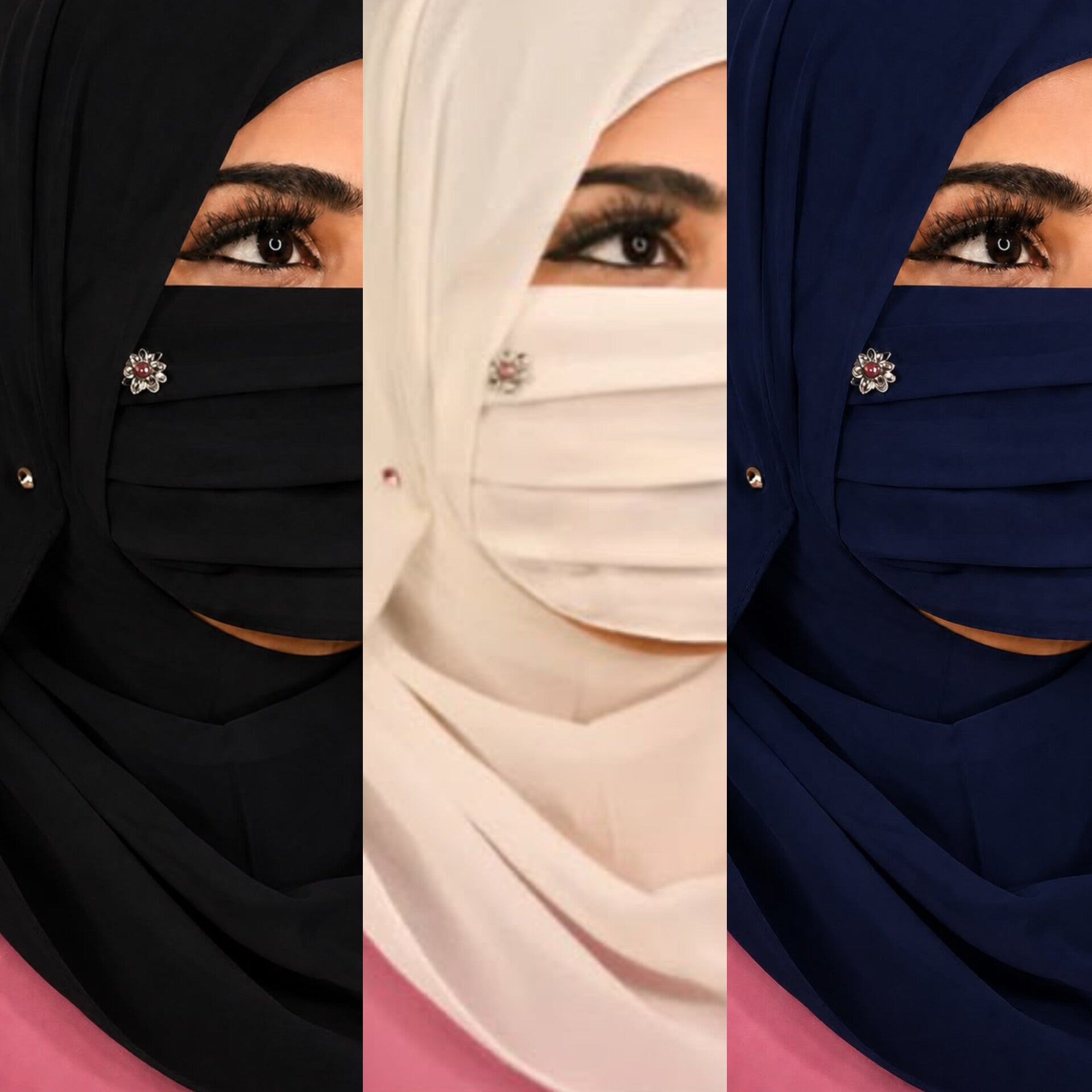 Premium Floral Brooch Pleated Mask pack of 3