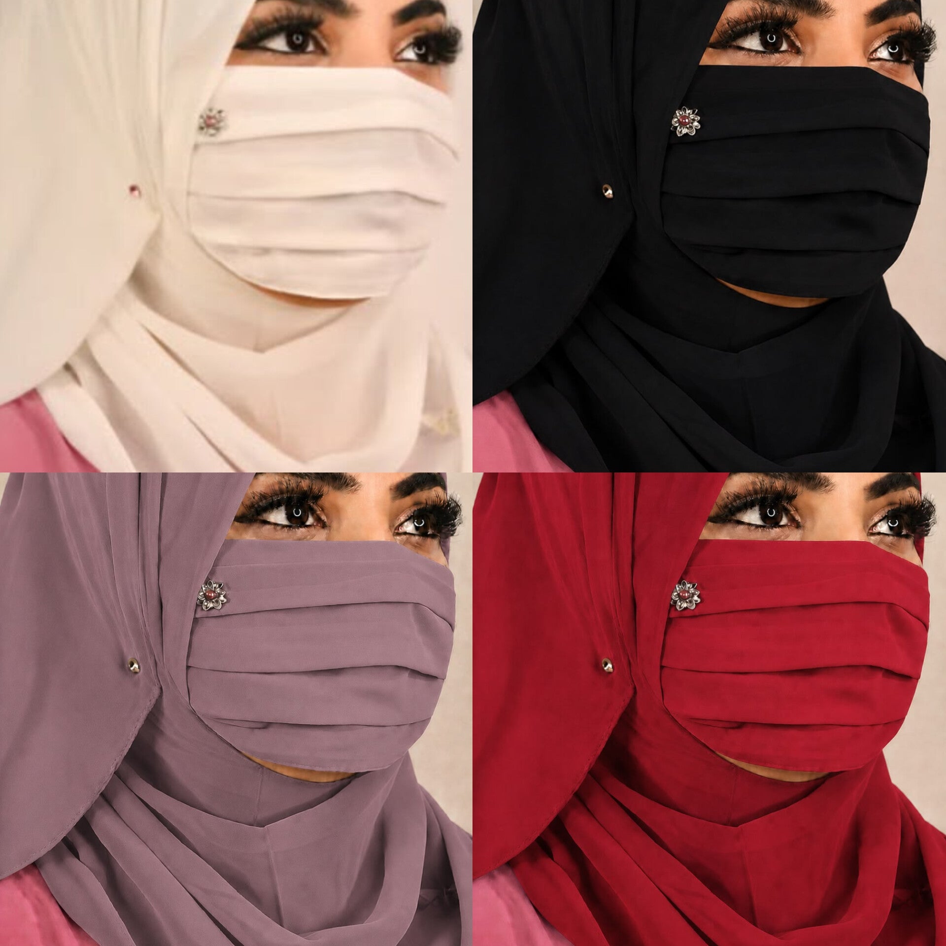 Premium Floral Brooch Pleated Mask pack of 4
