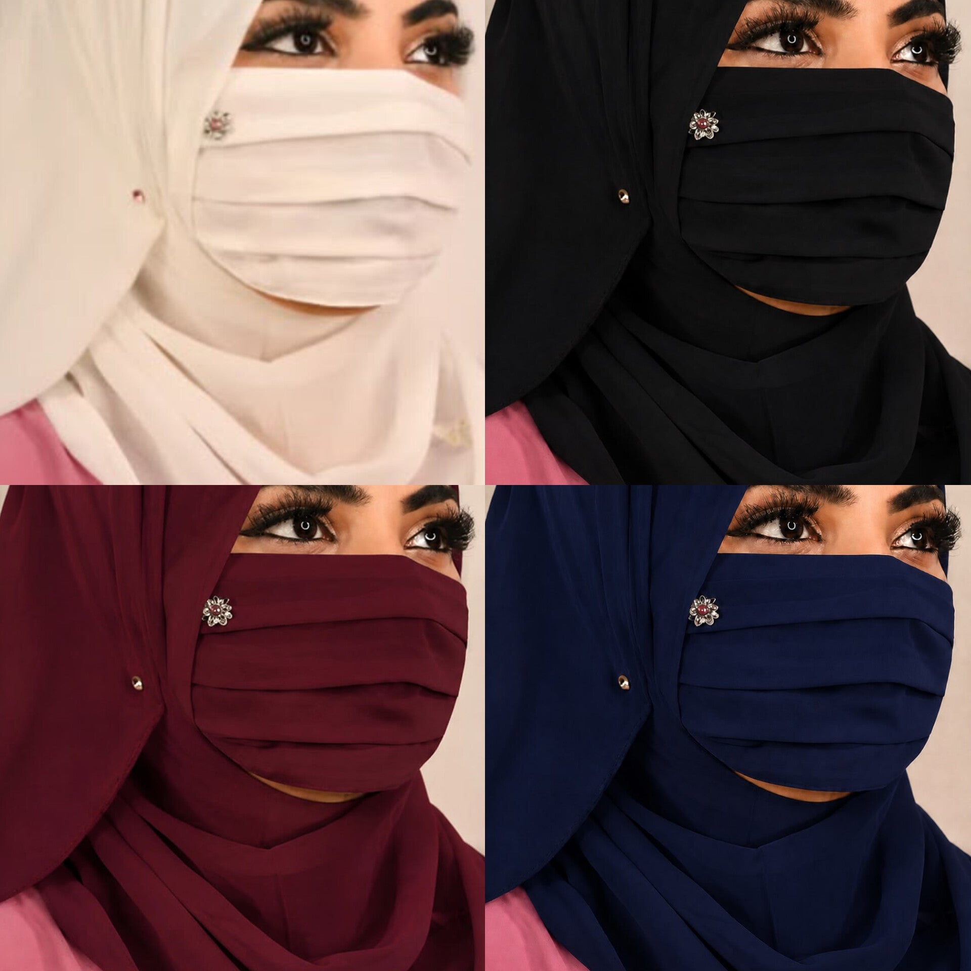 Premium Floral Brooch Pleated Mask pack of 4